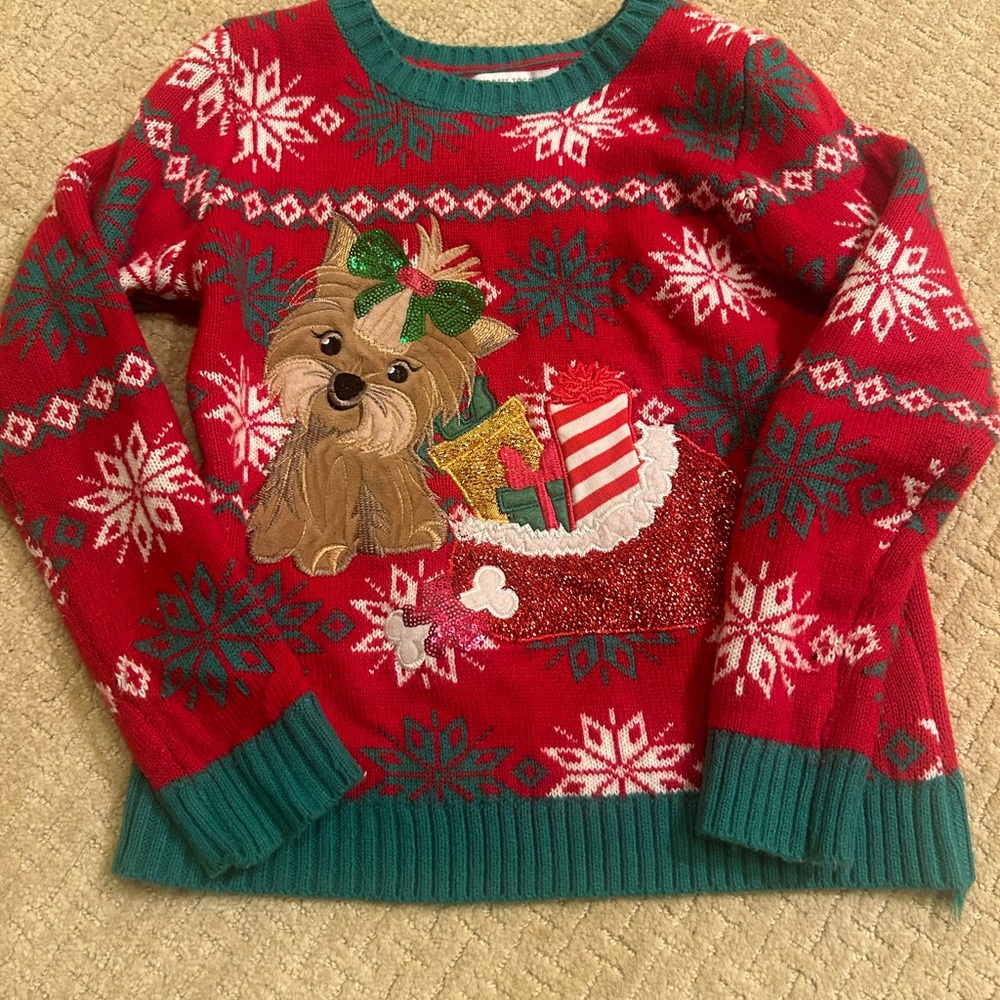 Festive Ugly Christmas Sweater with Yorkie Dog